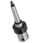 Morse taper drill sleeve and R8 adapter in steel, MT2 19.05mm, angled front view
