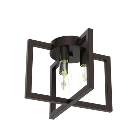 Three Light Dope Industrial Black Ceiling Light Fixture Semi Flush Mount Chandelier with geometric design and E26 bulbs