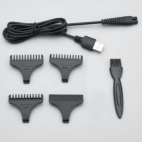 USB Charged Electric Hair Clipper For Barbershop And Home Use attachments with combs, USB cable, and cleaning brush