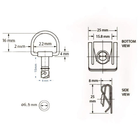 Detailed schematic of 15mm Chrome Quick Release Motorcycle Fairing Bolts With Snappy Quarter Turn Action and Tight Grip Clips.