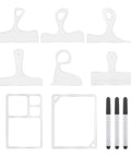 Premium Thick Acrylic Router Template Kit featuring six charcuterie handles and two tray gauges with pens for DIY wood finishes.