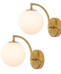 Mid Century Gold Wall Sconce Set Of Two With Milky Globe Shade Brass Finish Bedside Wall Lamps For Home Decor Modern Style Dope Lighting