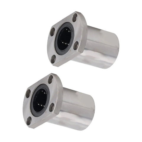 Heavy Duty Linear Motion Bearing Set With 25Mm Bore Ellipse Flange Ball Bearings 2 Pack For Machinery Equipment Built To Last From Bearing Steel Wear Resistant And Smooth Friction Reduction, two silver flange bearings