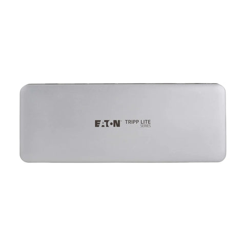 Slick Thunderbolt 4 Docking Station For Laptops Drives Dual Screens With 8K 60Hz Or 4K 144Hz showing sleek silver design with EATON Tripp Lite branding.