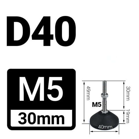 Solid As A Rock Heavy Duty Adjustable Furniture Levelers Stainless Steel Swivel Base Stabilizer Pads Eight Pack M5 And M6 Threads detailed dimensions with M5 threading