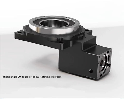 Heavy Duty 90 Degree Right Angle Turntable Gearbox Reducer With Hollow Rotating Platform, showing black metal body and flange.