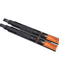 Beefy 53mm Heavy Duty Concealed Drawer Slides With Slick Push To Open Action And Hidden Bottom Mount Rails For Zero Fuss Cabinetry Soft Closing Hardware, black metal tracks with orange ends.