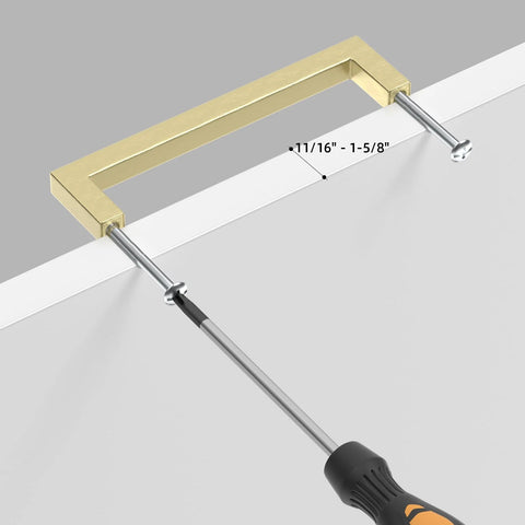 Set Of 20 5 Inch Brushed Gold Cabinet Handles With Square Style Design Premium Stainless Steel Drawer Pulls being installed on cabinet