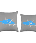 Glider Throw Pillow With Pilot Plane Artwork, Soaring Sailplane Theme For Plane Geeks, Alpine Flight Decor, gray with blue design