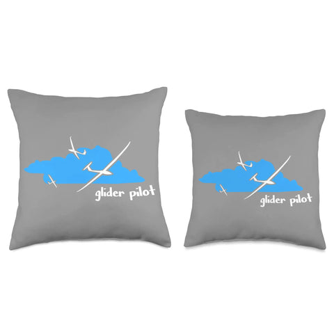 Glider Throw Pillow With Pilot Plane Artwork, Soaring Sailplane Theme For Plane Geeks, Alpine Flight Decor, gray with blue design