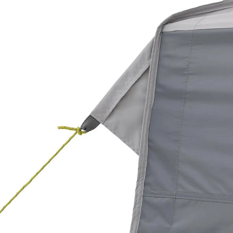Close-up of 13 Ft By 13 Ft Instant Pop Up Canopy Tent with gray fabric and corner tie, showing material and construction details.