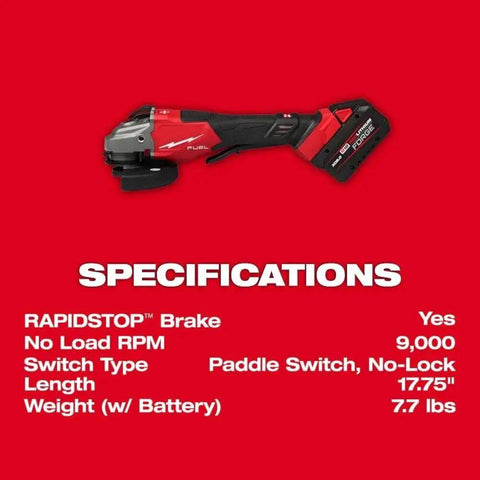 Pro Level Cordless Brushless Angle Grinder With Quick Stop Brake And Reliable Paddle Switch Packs 9000 Rpm, 17.75 inch length.