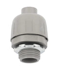 Half Inch Npt Conduit Connectors, gray steel blend, snap together design for electrical wiring, heavy duty construction.