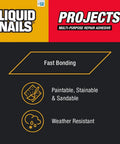 Product information graphic for Heavy Duty Construction Adhesive For Small Projects And Repairs showing bonding features.