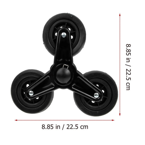 Heavy Duty Stair Climbing Wheel Replacement For Folding Shopping Trolleys And Material Transport Carts, 8.66 By 8.66 By 1.96 Inch Triangle Core Casters, front view.