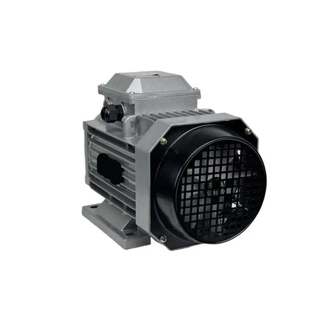 Rock Solid 1HP Industrial Electric Motor With Three Phase Power At 220 Or 380 Volts featuring a gray and black body for efficient performance.
