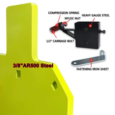 Pro Grade AR500 Steel Shooting Target Three Eighths Inch Thick 12x20 Silhouette Torso with mounting components shown