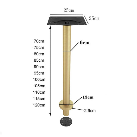 Stainless Steel Round Table Leg 6cm Diameter With Screws, Built Tough For DIY Coffee And Dining Tables, dimensions indicated