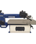 Built Tough 22 Inch Variable Speed Electronic Scroll Saw With Tilting Steel Table And Pro Grade Dust Pickup For Smooth Precision Woodworking Builds Today - profile view of a Rikon scroll saw.
