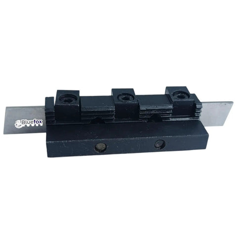 Heavy Duty 8mm Adjustable Lathe Parting Cut Off Tool Holder With 3/32 Inch X 1/2 Inch HSS Blade For Mini Bench Lathes front view.