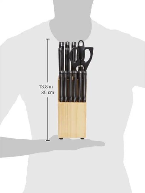 Full Tang 14 Piece Kitchen Knife Set With High Carbon Stainless Steel Blades And Hella Grippy Handles Six Screaming Sharp Steak Knives Solid Pinewood Block Kitchen Shears And Quick Sharpener For Top Shelf Home Chef Action