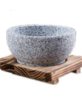 Granite Stone Bowl With Wooden Base For Bibimbap And Korean Stews, Thick Stone Bowl With Tray, 24oz, oven and stove safe