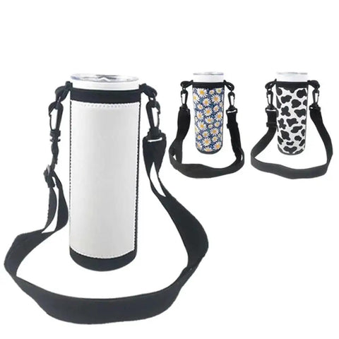 Ten Pack Neoprene Water Bottle Carrier Sleeves For Heat Press Sublimation Tumbler Cup Carrier Pouch With Shoulder Strap