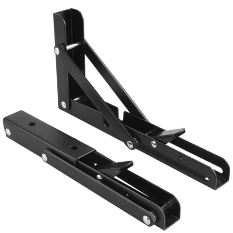 Two Pack Heavy Duty Folding Shelf Brackets Set, Triangle Wall Mounted Billy Brackets, 14 Inch Black, Rock Solid Support For Shelves
