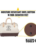 Heavy Duty Natural Canvas Tool Bag Tote with Wide Hinged Opening and Leather Handles, 12 Inch Carrier, Vinyl Bottom