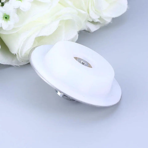 Stainless Steel Bathtub Stopper for 40-45mm Drain Holes, white plug on a gray background, ideal for hair catching.