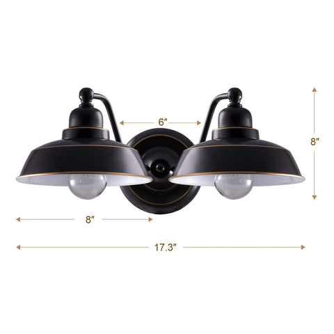 Two Light Farmhouse Wall Sconce In Oil Rubbed Bronze Finish Industrial Wall Mount Vanity Light For Bathroom Hallway Bedroom Doorway
