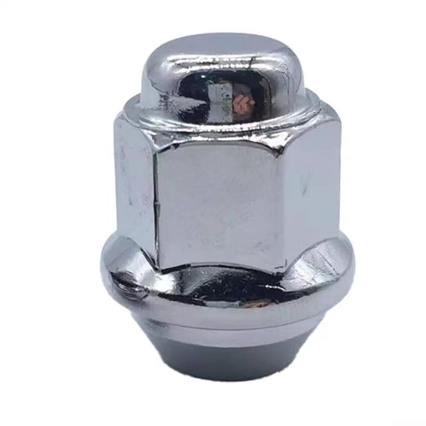 Chrome Lug Nuts Set For Kia And Hyundai Vehicles Featuring High Strength Steel Wheel Stud Bolt Kit With Rust Proof Finish Perfect Match For Forte Optima Soul Spectra Models To Upgrade Aftermarket Wheels chrome lug nut close-up, 21mm hex, closed-end steel