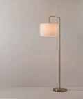 58 Inch Floor Lamp In Brass Finish With White Linen Shade On Off Rotary Socket Switch Tall Standing Lamp For Living Room Corner Modern Nordic Style Cozy Ambient Lighting