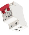 Front view of 2 Pole Low Voltage Circuit Breaker With 6000A Break Capacity For DIN Rail Mount 63A DC 1000V Max Overload And Short Circuit Protection.