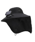 Solar Powered Fan Hat With Detachable USB Solar Power, Wide Brim Sun Shield, Adjustable Fit and Breathable Nylon in Black