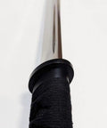 Close-up of 30.5 Inch Full Tang Wakizashi Samurai Sword With 65Mn Spring Steel Blade Oil Tempered Edge and Minimalist Hamidashi Tsuba