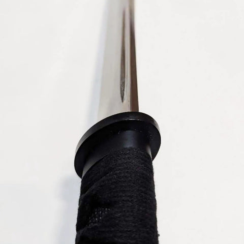 Close-up of 30.5 Inch Full Tang Wakizashi Samurai Sword With 65Mn Spring Steel Blade Oil Tempered Edge and Minimalist Hamidashi Tsuba