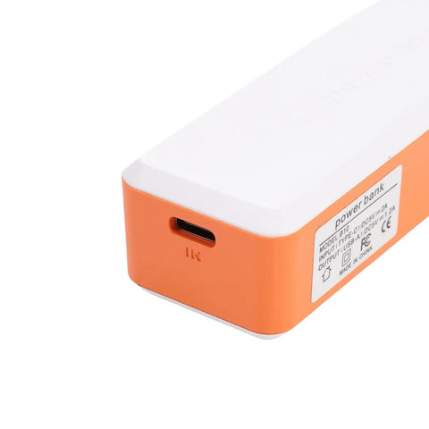 Mini UPS Battery Backup With 2600mAh Rechargeable Lithium Cell powers routers, orange and white design, sturdy power bank corner.