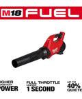 M18 FUEL Blower Tool Only Cordless Leaf Blower For Quick Yard Cleanup With High Airflow Variable Speed Control Durable Red Black