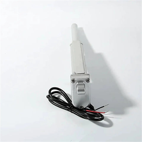 Heavy Duty 12V And 24V Electro Hydraulic Cylinder Linear Actuator with motor and wires, viewed from the side.