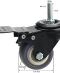2 Inch Swivel Caster Wheels 4 Pack M8 1.25 Threaded Stem 8mm Durable Rubber With Double Lock For Carpet And Hardwood, side view close-up