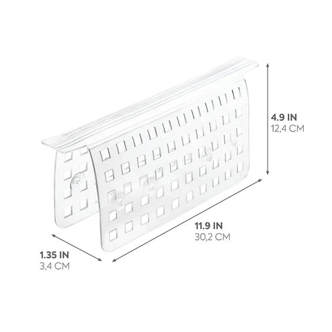 Self Adhesive Plastic Sink Saddle Protector For Kitchen And Bath with grid design, clear plastic, side view, 11.9x4.9 inches