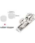 Heavy Duty Sliding Door Rollers 4 Pack Zinc Alloy Double Wheel Track Pulleys showing dimensions and rubber stoppers.