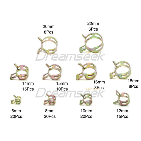 Grab This Ultimate 130Pc Hose Spring Clamp Fastener Assortment Kit With Ten Sizes From 6 To 22mm For Tough Auto Repairs And DIY Jobs Featuring Durable Spring Steel Construction That Holds Up Great. 130pc spring steel hose clamp assortment, 6mm to 22mm sizes