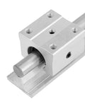 200mm Linear Slide Rail Kit With SBR12UU Bearing Blocks, shown with aluminum alloy block and carbon steel shaft for CNC routers and mills.