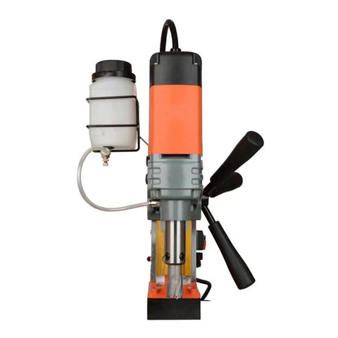 Heavy Duty Mag Drill Kit For Steel Plate Metal Fabrication with annular cutter, stable base, and coolant tank.