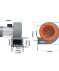 Heavy Duty Industrial Centrifugal Blower Fan Built to Crush the Heat for Smoke Exhaust Plumbing and Water Damage Restoration showing size dimensions.