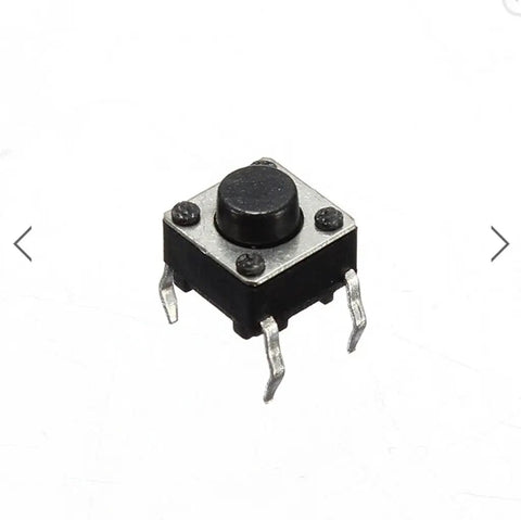 Close-up of a 100Pcs 6x6x5mm Mini Momentary Tactile Push Button Switches SPST, 4-Pin Through Hole Button for Electronics Projects