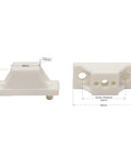 Twenty Pack Heavy Duty Plastic Drawer Slide Cabinet Side Spacers Three Quarter Inch Profile For Dead Simple Install And Killer Alignment On Kitchen Cabinets With Core Support Pegs And Drive Screws In Clean White dimensions visible from two angles showing mounting holes and thickness.