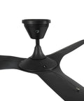 Real McCoy Sixty Inch Smart Outdoor Ceiling Fan With Remote For Indoor And Covered Patio Wet Rated Coastal Build close-up of matte black motor and blades.